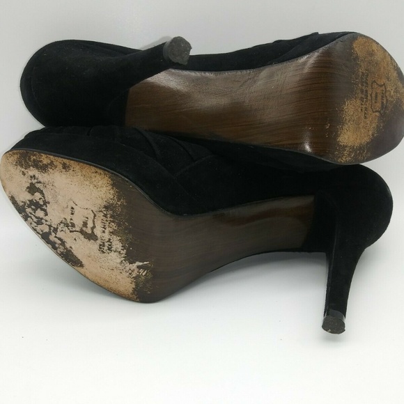 Stuart Weitzman Black Suede Peep Toe Stiletto High Heel Pumps Womens 10 Dress - Picture 8 of 9